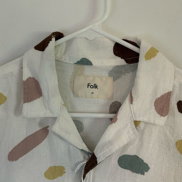 Folk Men's Button Up Textured Contour Cotton Short Sleeve Top M Medium New - Picture 2 of 8